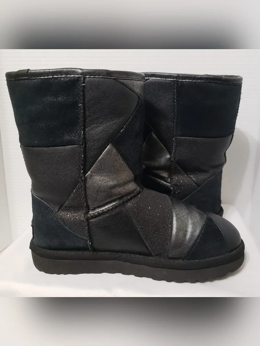 UGG Classic Glitter Black Patchwork Suede Boots Size  6